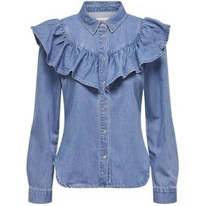 ONLY Dames jeanshemd los gesneden hemdkraag manchetten met knoop overhemd, blauw (medium blue denim), M