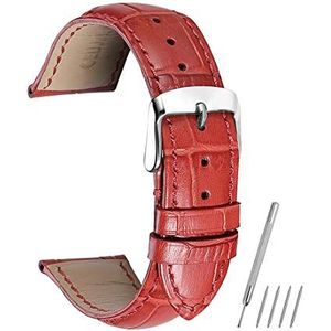 14/16/18/19/20/21/22/24 mm koe krokodil patroon lederen band roestvrij stalen gesp horlogeband, Rood, 14mm, Armband