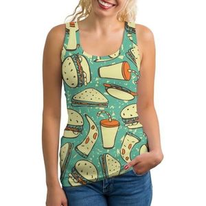 Burger- Sandwich-Hot Dog Tanktop voor dames, mouwloos T-shirt, trui, vest, atletisch, basic shirts, zomer bedrukt