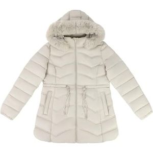 Dames Pufferjack Met Afneembare Capuchon Van Imitatiebont, Fleecevoering, Lichtgewicht Winterjas(Beige,XL)