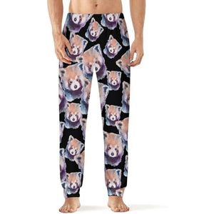 Aquarel Leuke Rode Panda Mannen Slaap Pyjama Lounge Broek Rechte Fit Slaap Bodems Zachte Lange Pj Broek Nachtkleding