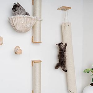 RHRQuality Klimzak voor katten, wandmeubel, klimwand (tot 20 kg), 175 x 30 cm, voor alle katten (beige)