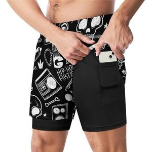 Retro Radio Boombox Patroon Grappige Zwembroek met Compressie Liner & Pocket Voor Mannen Board Zwemmen Sport Shorts