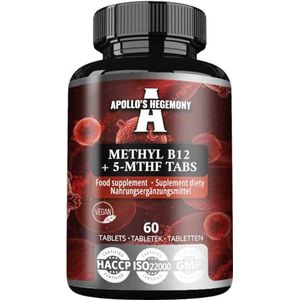 Methyl B12 + 5-MTHF 300 mcg - Vitamine B12 en foliumzuur - 60 plantaardige tabletten - 8 maanden voorraad - Ondersteuning van energie en welzijn - Dieetsupplement van Apollo's Hegemony