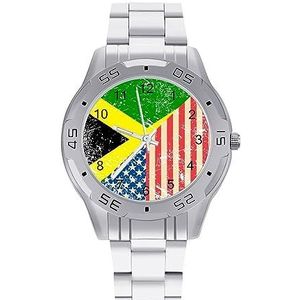 Amerikaanse en Jamaicaanse Retro Vlag Mannen Polshorloge Mode Sport Horloge Zakelijke Horloges Met Roestvrij Stalen Armband, Stijl, regular