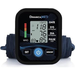 Dinamicamed Bloeddrukmeter voor de bovenarm, met 2 x 99 geheugenposities, zeer nauwkeurige bloeddrukmeter voor de bovenarm met USB-kabel