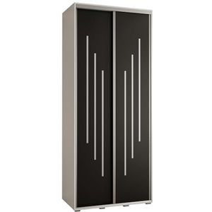 MEBLE KRYSPOL Davos 12 110 Kledingkast met twee schuifdeuren voor slaapkamer - moderne opbergkast, kledingroede en planken - 235,2x110x45 cm - Wit Zwart Zilver