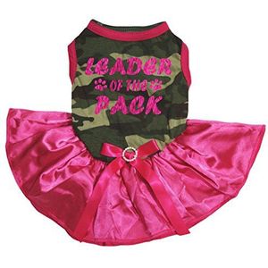 Petitebelle Puppy kleding jurk leider van de Pack Camouflage Top Hot Roze Tutu, Small, Roze