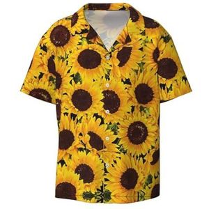 OdDdot Geel Zonnebloemen Print Mannen Button Down Shirt Korte Mouw Casual Shirt Voor Mannen Zomer Business Casual Jurk Shirt, Zwart, M