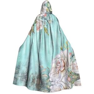 MDATT Halloween Hooded Mantel, Hooded Cape Omkeerbare Vampier Heks Halloween Cosplay Fancy Dress Kostuum Teal Schuur Deur Bloemen