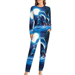 Mooie Dolfijnen op Universum Sky Womens Pyjama Set Zachte Print Nachtkleding Nachtkleding Pjs Sets Loungewear Outfits XL