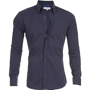 YOMACY Oxford Stretch Zip Shirt voor Mannen, Heren Zip Jurk Shirt Lange Mouw Formele Shirt Business Casual Button Down Shirt Slim Fit Werkshirt (Marineblauw, M-L)