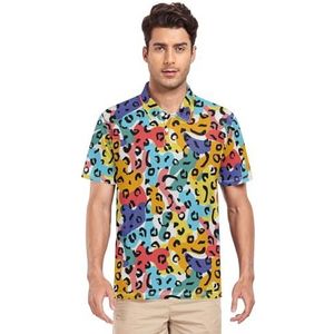 LI ZHI XIN Heren poloshirt met korte mouwen, werkshirt, zomertop, klassieke kraag, sweatshirt met 2 knopen, voor golf, tennis, outdoor, sport, dierenluipaardprint, Meerkleurig, S