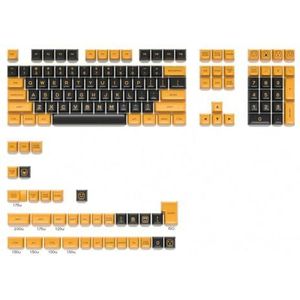 QPSJXN PBT Keycapset 142 SA-profiel, compatibel met mechanische toetsenborden GMK67, K500, 87, 64, zwart en geel, zwart en geel