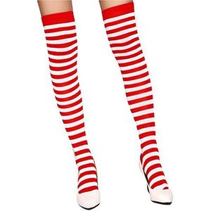 Krautwear® Gestreepte overknee-kousen voor dames, gestreepte kousen, carnaval, cosplay, jaren 80, rood/wit