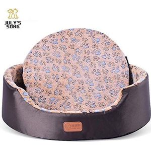 Zhexundian All Season Pet Dog Bed Afneembare Puppy Cat House Mat Coral Fleece Bed Star Paw Comfortabele Pad Bank for Small Medium grote honden (Color : Coffee Paw, Size : M)