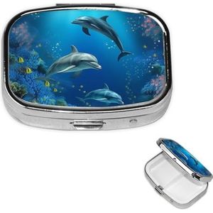 Pillendoosje Pillendoosje 2 compartimenten kleine pillenorganizer voor portemonnee en zak reizen pillendoos onderwater wereld dolfijnen koraal schattige medicijnorganisator pillenhouder om vitamines