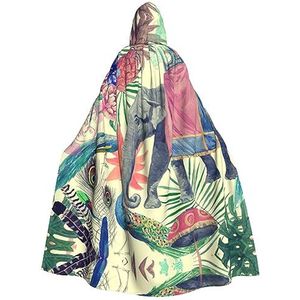 Bxzpzplj Pauwenveren olifant Womens Mens volledige lengte carnaval cape met capuchon cosplay kostuums mantel, 185 cm
