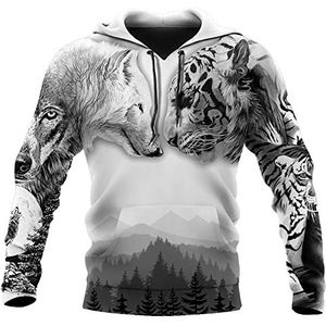 Nordic Odin's Wolf Viking Zip Pullover, Mannen Mode 3D Print Fenrir Tattoo Hoodie, Gothic Losse Nieuwigheid Middeleeuwse Losse Plus Size Sweatshirt S-5XL
