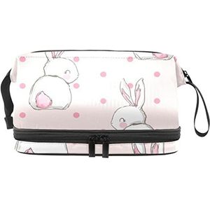 Dubbellaags Cosmetische Tas Konijn Draagbare Make-up Tas Reizen Organizer Pouch Voor Vrouwen Meisjes Toiletries Tassen, Meerkleurig, 27x15x14 cm/10.6x5.9x5.5 in, Make-up zakje
