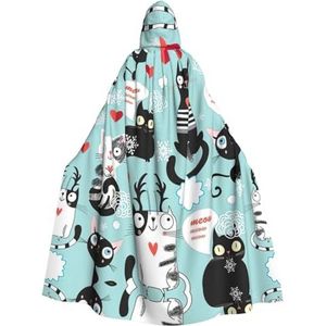 OdDdot heksenmantel, zwart-wit kattenprint mantel met capuchon voor vrouwen, volwassen Halloween kostuums cape, heks cosplay cape