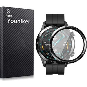 Youniker 3 Pack voor Huawei Watch GT2 46 mm Screen Protector Film voor Huawei Watch GT 2 46 mm Smartwatch Screen Protectors Folies 3D Volledige Dekking Screen Cover Crystal Clear HD Krasbestendig