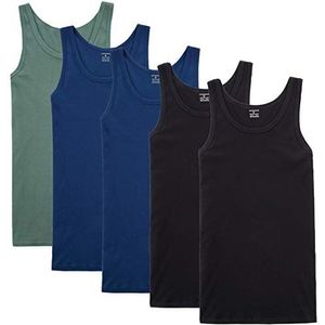 NUOZA vest heren tanktop 5 pack fijne rib spieren shirts katoen alle maten en kleuren-zwart blauw olijfgroen,3XL