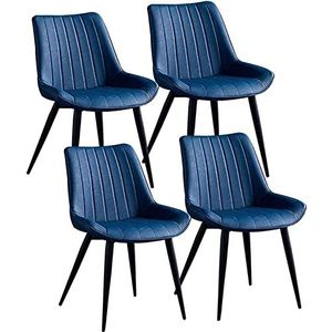 GEIRONV Set van 4 moderne eetkamerstoelen, gedempte zachte zitting slaapkamer thuiskantoorstoelen stevige metalen poten bureaustoel van imitatieleer Eetstoelen (Color : Blue, Size : 46x53x83cm)