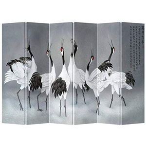 Fine Asianliving Chinees Kamerscherm Oosters Scheidingswand B240xH180cm 6 Panelen Kraanvogels Canvas Scherm Twee-zijdig Print Art 203-165/923