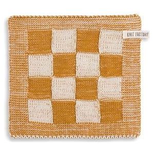 Knit Factory - Gebreide Pannenlap Block - Pannenlappen gemaakt van 50% katoen & 50% acryl - Blokken motief - Traditionele look - 1 stuk - Ecru/Oker - 23x23 cm