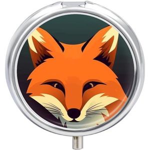 Een Fox Image Pillendoos, Travel Medicine Pil Case met Spiegel, 3 Compartiment Draagbare Ronde Pil Organizer, Wekelijkse Geneeskunde Pil Container Houder voor Pocket Of Portemonnee Dagelijkse