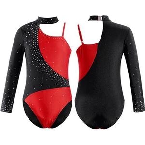 AMENGJ Turnpakje Mouwloos Glanzende Steentjes Sport Workout Unitards Gymnastiek Turnpakje Voor Meisjes Ballet Podium Prestaties Dans Kostuum, Rood, 12