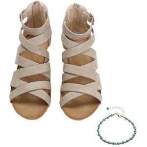 Xytraiihw Damessandalen, zomerschoenen met hak en sleehak peeptoe pumps Romeinse sandalen grote maten open teenslippers avondkledingschoenen voor wandelen sport en strand,Beige,36 EU