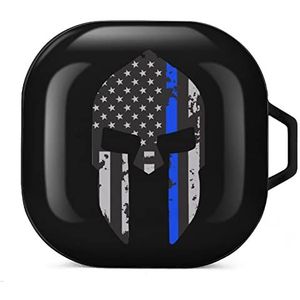 Politie Dunne Lijn Vlag Spartaanse Oordopjes Case Compatibel met Samsung Hard Shell Beschermende Cover Case Zwart-Stijl