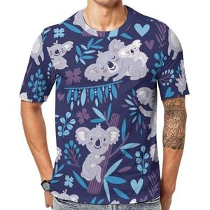Leuke Koala Bears Bloemen Heren Korte Mouw Grafisch T-shirt Ronde hals Print Casual Tee Tops 4XL