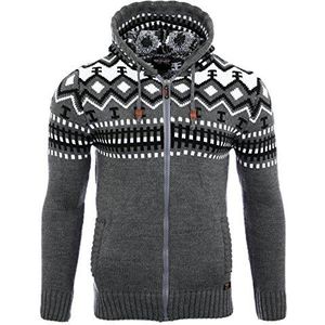 Reslad RS-3104 Grof gebreide trui voor heren, Noorse pullover voor de winter, gebreide jas met capuchon