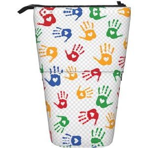 Nbtghga Kleurrijke Hand Vormen Regenboog Print Potlood Telescopische Klassieke Kunsten Stand Up Potlood Case Organizer Potlood Houder Make-up Tas Gift, Zwart, Eén maat