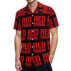 R.E.D Remember Everyone Deployed Red Friday Hawaiiaanse shirts voor heren, casual overhemd met korte mouwen, button down, vakantie, strandshirts, L