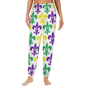 Mardi Gras Fleur De Lis Pyjama voor dames, loungebroek, elastische tailleband, nachtkleding, broekje, print