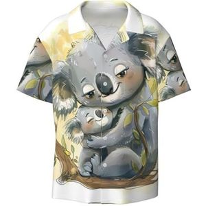 OdDdot Leuke Koala Mom en Baby Print Heren Button Down Shirt Korte Mouw Casual Shirt voor Mannen Zomer Business Casual Jurk Shirt, Zwart, M