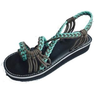 Immemorialm Platte teenslippers voor dames, schoenen, bandages, strandschoenen, zomer, casual sandalen, groen, 42 EU