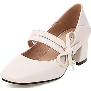 CuteFlats Comfortabele pumps met hoekige teenpartij en middelhoge blokhak voor dames (beige, 33)