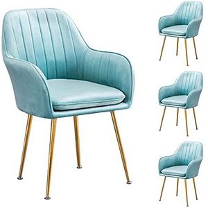 GEIRONV Zachte fluwelen eetkamer set van 4, metalen stoel benen woonkamer stoelen met armleuningen rugleuning make-up stoel 46 × 40 × 85 cm Eetstoelen (Color : Light blue)