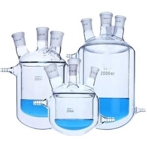 4-halzen 250 500 1000 ml dubbellaags omhulde reactorfles, laboratorium, gegradueerd chemisch experiment(250ml 29-24-24-24)