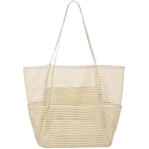 AYKANING Strandtas, Mesh Strandtas Multi Zakken Zomer Strandtas Voor Handdoeken Mesh Duurzame Reizen Handtas Speelgoed Organizer Waterdicht Ondergoed Zwemmen Opslag, Beige, Eén maat