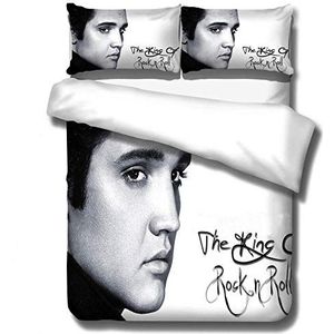 PTNQAZ 3D-bedrukte witte Elvis Presley beddengoedset, comfortabele dekbedovertrekset met kussenslopen, bedset, beddengoed, huishoudtextiel (eenpersoons, 1)