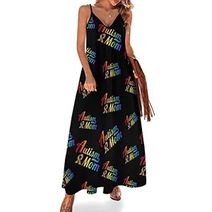 Autisme Mom Sling Maxi-jurken voor dames, V-hals, casual, mouwloos, verstelbare riem, sexy lange jurk