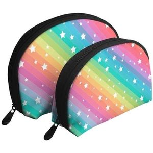 Make-uptas, cosmetische reistas 2 stuks draagbare clutch zakje set zakje organizer kleurrijke lijnen en grappige ster, zoals afgebeeld, Eén maat