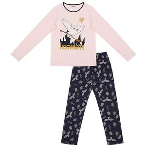 Harry Potter Meisjespyjama, lange mouwen, nachtkleding, Hedwig, Hogwarts tovenaar, lange mouwen, katoen, slaapkleding, maat 116 tot 176, roze/grijs, 140