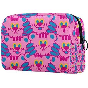 Roze Trendy Tijgerprint Reizen Cosmetische Tas voor Vrouwen en Meisjes, Kleine Make-up Tas Rits Pouch Toiletry Organizer, Meerkleurig, 18.5x7.5x13cm/7.3x3x5.1in, Mode